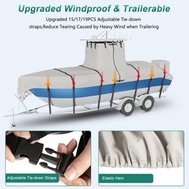 Nukugula Heavy Duty Ture 900D T-Top Boat Cover 17ft - 19ft with Motor Cover, 100% Waterproof Solution-Dyed Center Console Boat with T Top Roof 17-19 Foot with Upgraded 15 Windproof Straps