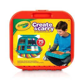 Crayola Create 'N Carry Travel Art Set for Kids (75pcs), 2-in-1 Lap Desk & Carrying Case, Holiday for Kids, Art Supplies Kit for Crafting, Drawing & Coloring