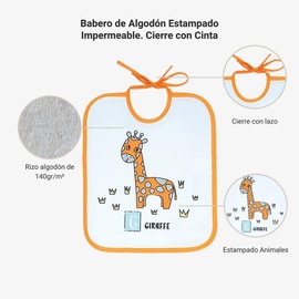Ti TIN Pack of 7 Baberos Impermeables para Bebé 73% Algodón - 27% Polyester Forro Vinilo | Lote de 7 Baberos con Cintas para Bebés de 6 a 18 Meses, 23 x 27 cm, Printed