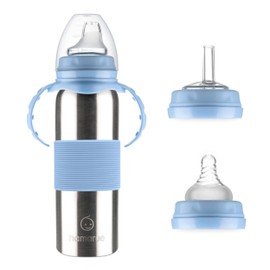 Hamarue 3-in-1 Stainless Steel Sippy Cups for Toddlers | Non-Toxic | Lead Free | Insulated Stainless Steel Baby Bottle (Blue)