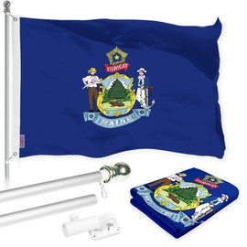 G128 Combo Pack: 6 Ft Aluminum Spinning Flagpole (Silver) & Maine ME State Flag 3x5 Ft, LiteWeave Pro Series Printed 300D Polyester | Pole with Flag Included