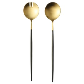 Zerophilo Salad Servers,Spoon and Fork Set 11.41 inch,18/10 Stainless Steel Salad Serving Titanium Plating (black gold)