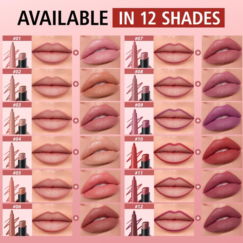 LANGMANNI 12Pcs Sculpting Matte Velvet Lip Set,Nude Colors Sculpting Kit|