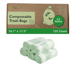 bioMat 2.6 Gallon Compostable Bags with Handle Ties, 125 Count, Tear Resistant & Leak Proof Compostable Trash Bags for Countertop Bin, BPI ASTM D6400 OK Compost Home