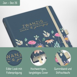 Häfft® Weekly Note Calendar 2026 A5 "Flying Flowers" Book Calendar, Planner Note Timer, Appointment Planner, Weekly Calendar, Organiser, Appointment Calendar with Pocket - Sustainable & Climate