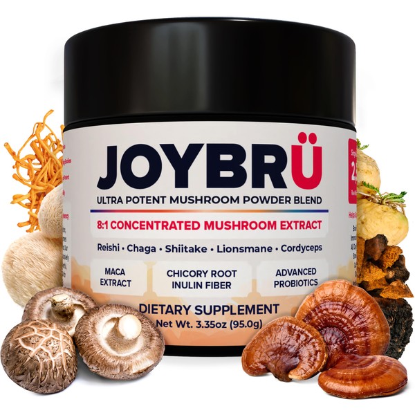 JOYBRÜ Ultra Potent Mushroom Powder Blend, 8:1 Concentrated Extract, Reishi,