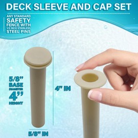 Poolzilla 5-Pack Tan Sleeve and Cap Set for Pool Safety Fence | Compatible with Life Saver Pool Fence DIY - 5/8'' Base Diameter and 4'' Height | for use on Concrete, Pavers, Deck, Ground