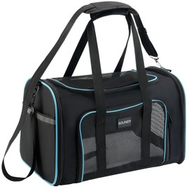 Soundy Large Cat Carrier Dog Carrier Under 25 Lbs,Collapsible Ventilated Portable Pet Bag with Soft Sided Breathable Mesh for Long Car Trips Maxi Load 2 Kittens or Small, Medium Dog (Large Black)
