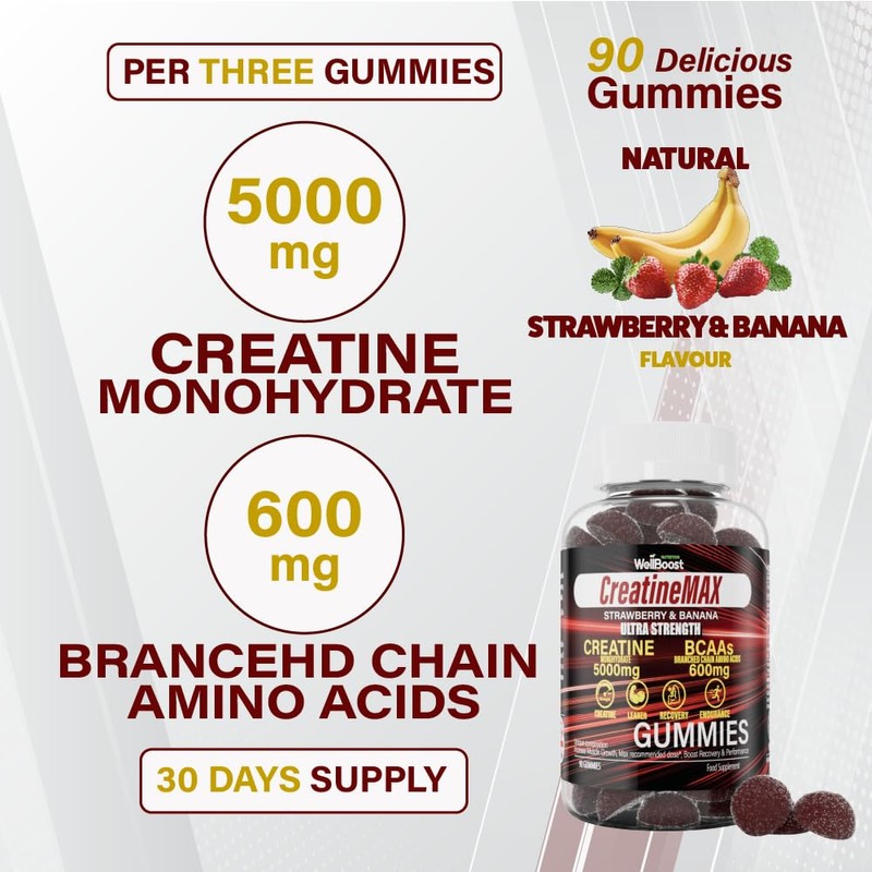 WellBoost Creatine MAX Gummies - 5000mg Creatine Monohydrate & 600mg