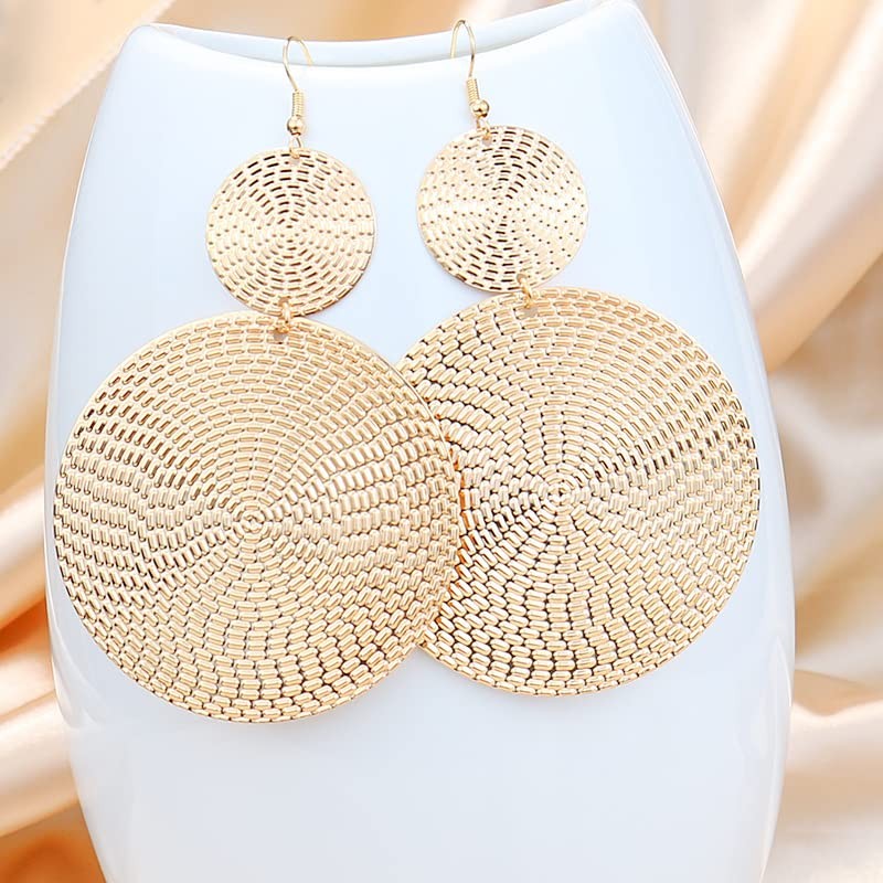 Large Geometric Double Round Disc Dangle Drop Earrings Minimalist Irregular
