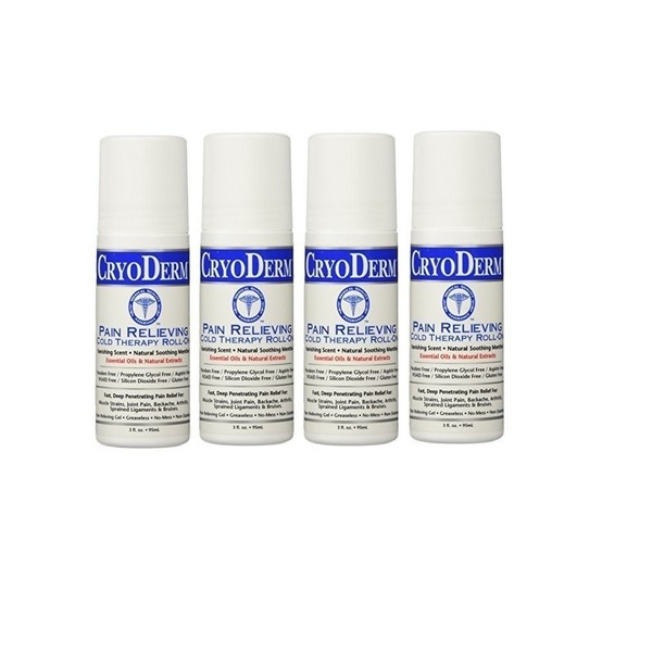 Cryoderm Pain Relieving Cryotherapy Roll On, Special ! (4 Pack)