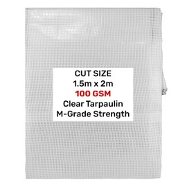 Clear Monotex Heavy Duty Tarpaulin, 100gsm Waterproof Ground Cover Multipurpose Furniture, Caravan, Vehicle, Tool, Camping & Shed Mono Sheet, Medium Weight Reinforced Cotton Mesh (1.5m x 2m)