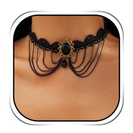 Handcess Gothic Lace Choker Necklace Black Rhinestone Necklace Chains Hollow Choker Necklaces for Women