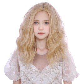 WAVELNM Mixed Blonde Wig for Kids Child Short Blonde Wig Girls Curly Wavy Wig Kids Short Wig Side Part Wig Synthetic Wigs with Wig Cap