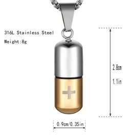 STWTR Stainless Steel Cylindrical Souvenir Capsule Pill Pendant Necklace, Cremated Ashes Pill Container Necklace