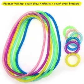 Chew Necklaces for Sensory Kids 12 Pack, Chewy Necklace Stretchy Coil Bracelet Sensory Toys for Kids with Autism Anxiety ADHD, Oral Sensory Chew Toys for Boys Girls Fidgeting Biting