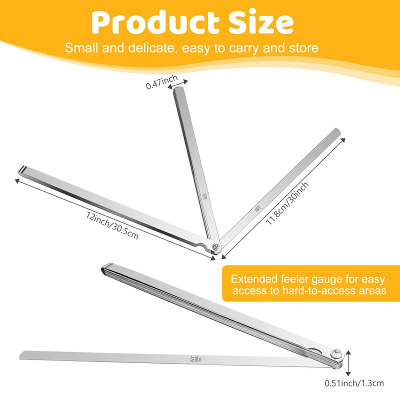 25 Blades Stainless Steel Long Feeler Gauge, Metric and Imperial