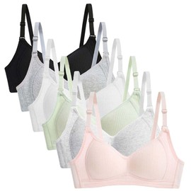 GAOIYO Teen Girls Training Bra Cotton Wire Free Adjustable Straps Breathable Bras 6 Pack(Big Girl, 36)