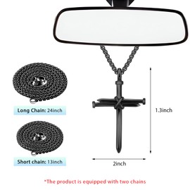 NYTKL 2 PCS Nail Cross Pendant for Men, Auto Rear View Mirror Cross Charm Pendant with 24 Inch Chain, Stainless Steel 3 Nail Necklace Vehicle Hanging Decoration, Car Accessories (Black)