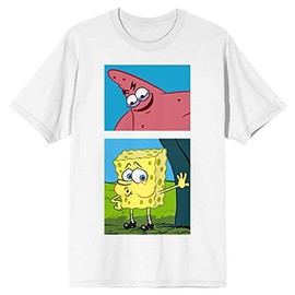 Bioworld Men's White Spongebob and Patrick Meme Graphic T-shirt-6XL