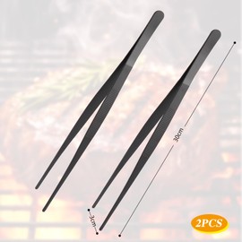 Set of 2 30.5 cm Cooking Tongs Set, Kitchen Tweezers Stainless Steel, Stainless Steel Long Tweezers Kitchen Tools, Cooking Tweezers Stainless Steel Kitchen Usable, for Cooking, Grilling and Baking