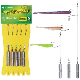 Drop Shot Rigs for Bass Fishing Ready Rig with Hooks and Sinker Weights (Hook Size 2-Weight 1/4 oz-Qty 5)