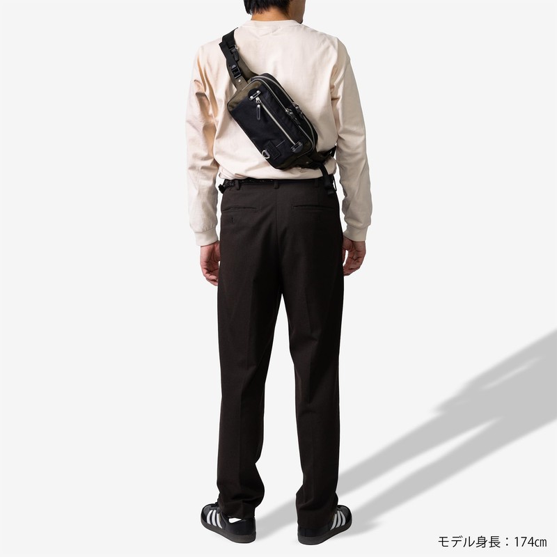 Mustache JJL-0321 Men's Body Bag, Waist Bag, Polyester, Black