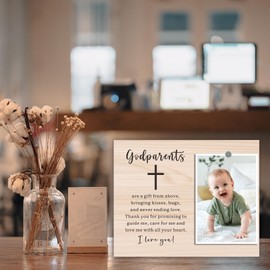 XJF Godparents Picture Frame - Baptism & Christening Gift, Religious Gift From Godparents to Godchild