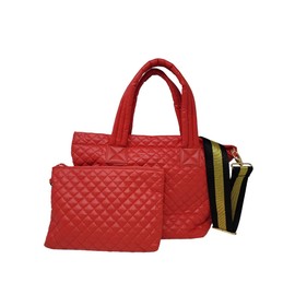 CLARANY Red Comfortable Light weight Medium size Quilted Tote bag with Pouch and Strap water repellent