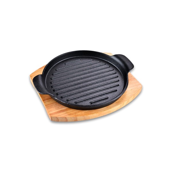YYJINGYOU Skillet with Cast Iron Steak Plate Set with wood