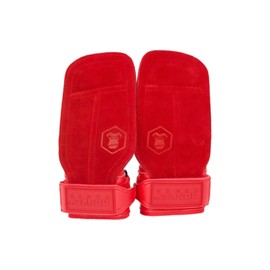 Monkey Power Straps con Callera de Piel Rojos, Gym Crossfit Muñequera (G 21-25CM MUÑECA 15-20CM Palma)