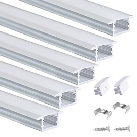 Muzata 5Pack 3.3FT/1M Recessed LED Channel 25X9mm Aluminum Channel with Milky White Cover for Float Shelf Flush Mounted Wardrobe Bookcase Shelf U127