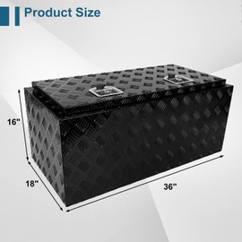 Gooeap 36 X 16 X 18 Inch Black Heavy Duty 5 Bar Tread Aluminum Trailer Tongue Box Pick Up Truck Tool Box Storage Organizer w/Lock & Keys