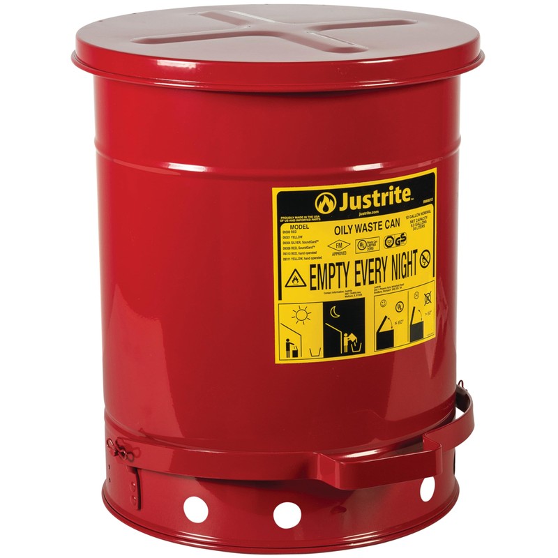 Justrite 10 Gallon Galvanized Steel Oily Waste Can, 18" x