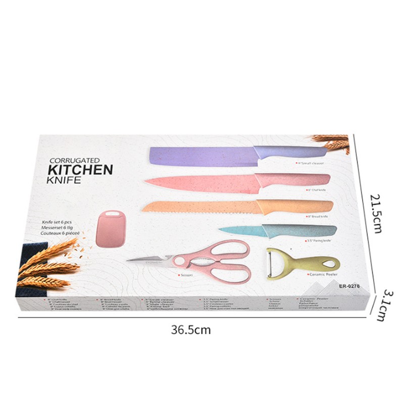 7 PCS Wheat Straw Knife Set Chef Knife Bread Knife