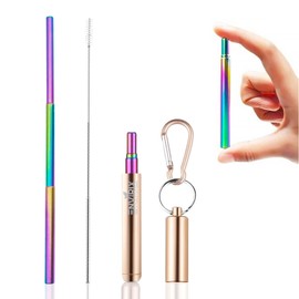 Envirix Telescopic Reusable Straw | Stainless Steel Metal Straw Drinking Straws | Premium Food-Grade Straws Reusable with Keychain Portable Set with Aluminum Case & Brush Collapsible Travel Straw