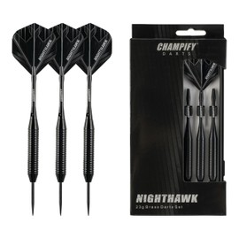 Champify *NEW 23g Brass Darts Set "Nighthawk" with Steel Tip | 3 Darts with 6 Shafts & Flights | Includes Other Accessories | Darts with Steel Tips Ideal for Darts Beginners