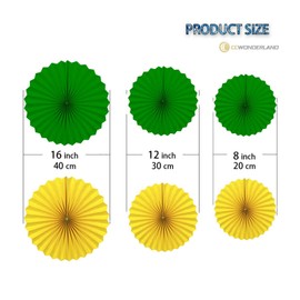 Dark Green and Yellow Round Party Hanging Paper Fans Decorations Set, Pack of 6