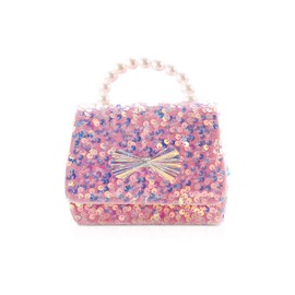 Balakaka Shoulder Bag for Girls Fashion Little Girls Princess Handbag Bowknot Crossbody Bag Pearls Purse Cute Little Handbag with Removable Shoulder Strap