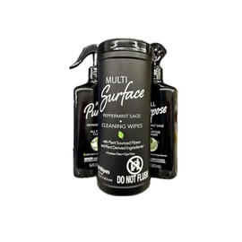 Plant Based Multi Purpose Cleaning Pack of 3 - (2) All Purpose Sprays 16Fl Oz Each (32 Ozs) (1) Pack Cleaning Wipes (30 Pieces) (Peppermint Sage)