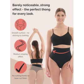 TONEST Shaping Panties Women Tummy Control Mid Waist Everyday Shapewear Underwear Thong - 1000-MS-FC (XXL, Black)