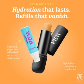 Wild Natürliches Nachfüllbares Lippenbalsam-Starter-Set - in schwarz Aluminiumcase & 3er-Pack Lippenbalsam in verschiedenen Duftnoten - enthält die Düfte Passionfruit, Original und Coconut & Vanilla