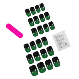 24Pcs Short Press On Nails Square Fake Nails Black Green Gradient False Nails With Artificial Designs Acrylic Nails Press Ons Short Full Cover Glue On Nails Glossy Stick On Nails For Women