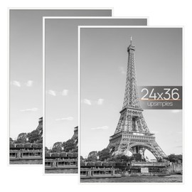 upsimples 24x36 Poster Frame White 3 Pack, Scratch-Proof Picture Frames 24 x 36 for Photo Gallery - Slide-In Strips, Horizontal or Vertical Wall Mounting