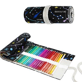 Pencil Case, 72 Holes Pencil Case, Canvas Pencil Wrap, 72 Slots Pencil Wrap, Pen Roll, Large Canvas Pen Roll Portable Bag, for Colouring Pencils, Sketches, Drawings, Multicoloured, multicoloured