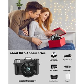 2024 Upgrade VJIANGER Digital Camera for Photography Vlogging Camera for YouTube with WiFi, 180° Flip Screen, 16X Digital Zoom, 52mm Lens, 2 Batteries, 32GB Micro SD Card(Black)