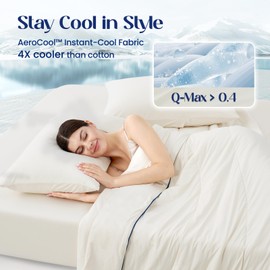 Dream Valley® Twin Size Cooling Fitted Sheet with 1 Pillowcase, Q-Max > 0.4 Aerocool 2 PCS with No Flat Sheet, Cooling for Night Sweats, Hot Sleepers, Ivory