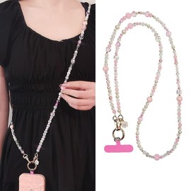 CSILOVEE Smartphone Strap, Beads, Shoulder, Flower, Pearl, Pink, Glitter, Colorful, Vibrant, Cute, Fashionable, Popular, Bag Chain, Crossbody Hanging, Compatible with All Smartphones, Anti-Forget, Durable, Korean Tag Included (47.2 inches (120 cm), Pink)