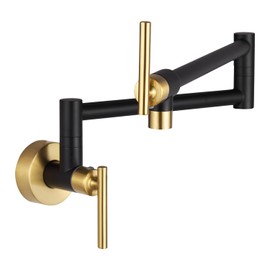 Fransiton Black Gold Pot Filler, Pot Filler Faucet Wall Mount, Brass Folding Stretchable with Double Joint Swing Arm Single Hole Two Handles Kitchen
