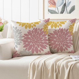 ViaElayu Outdoor Cushion Cover 40 x 40 cm Spring Pink Flowers Cushion Covers Decorative Cushion Cover Dahlia Weatherproof Decorative Cushion Couch Cushion Summer Cushion Covers Living Room Garden Sofa